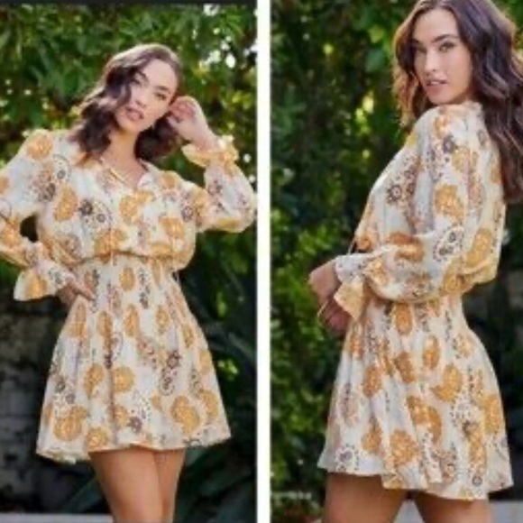 Anthropologie Bishop + Young Marmot Mini Dress Size S Paisley Smocked Waist - Picture 2 of 13